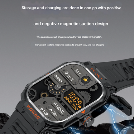 Black 2-in-1 Smartwatch with Earbuds and 2.01-Inch HD Screen for Sports