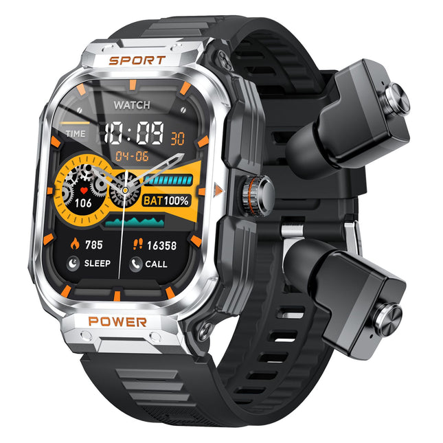 Silver 2-in-1 Smartwatch with Earbuds and 2.01-Inch HD Screen for Sports V888-ELOSUNG28586