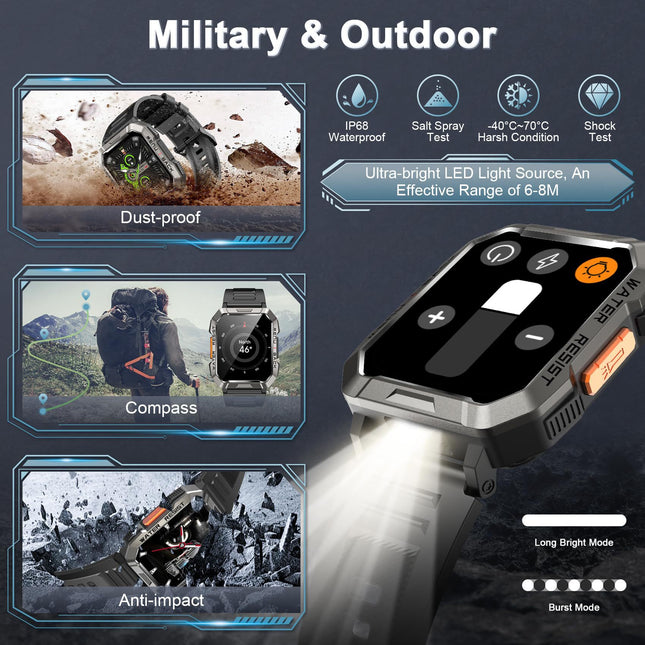 Men's Outdoor Smartwatch with Bluetooth Calling and Flashlight – product detail