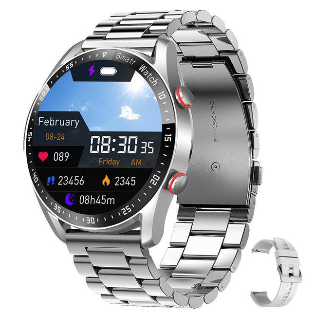 Silver Silicone Plus 22MM Silver Mitsubishi Steel Strip Business Smartwatch with ECG and PPG Monitoring and