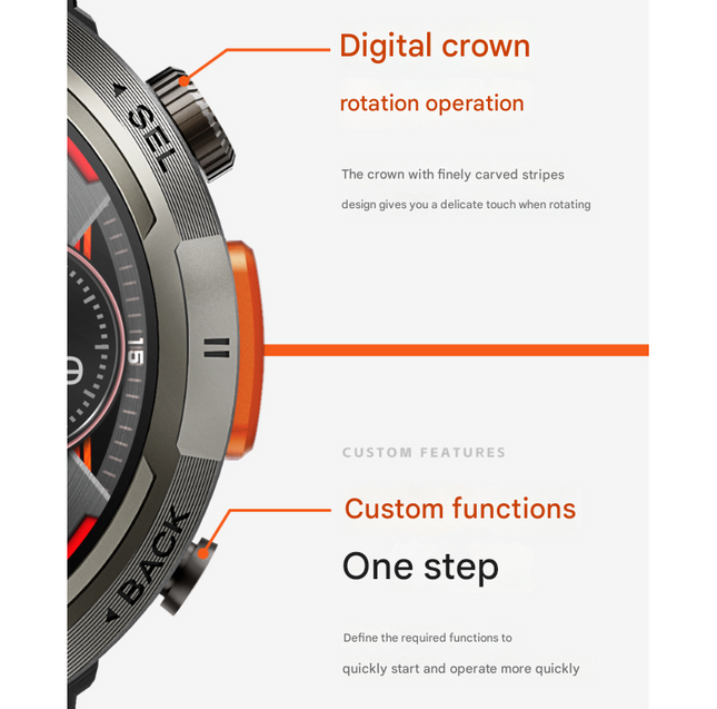 Black-red Outdoor Smartwatch with 1.45-Inch HD Round Screen and Flashlight – product detail
