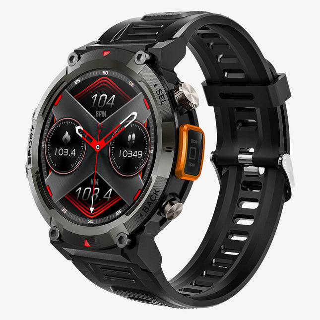 Black-orange Outdoor Smartwatch with 1.45-Inch HD Round Screen and Flashlight V888-ELOSUNG28595