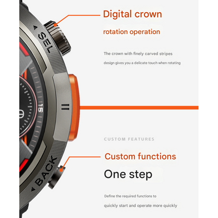 Black-orange Outdoor Smartwatch with 1.45-Inch HD Round Screen and Flashlight