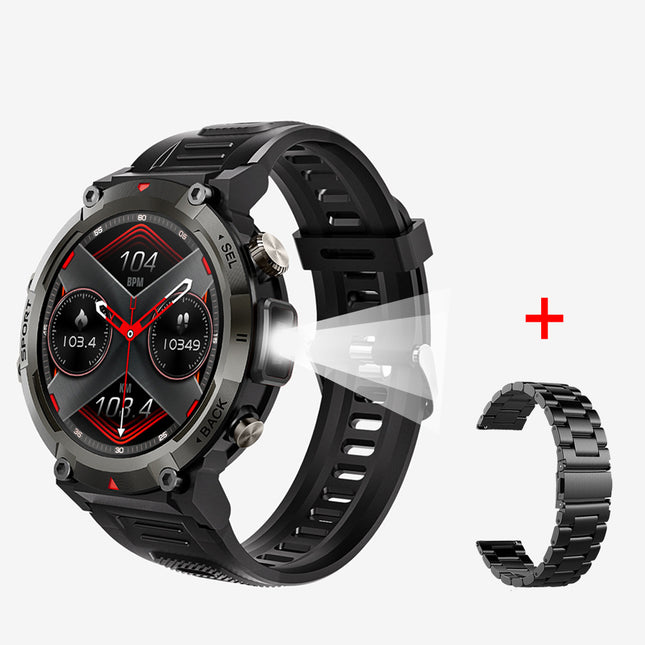 Black Steel Belts Outdoor Smartwatch with 1.45-Inch HD Round Screen and Flashlight V888-ELOSUNG28599