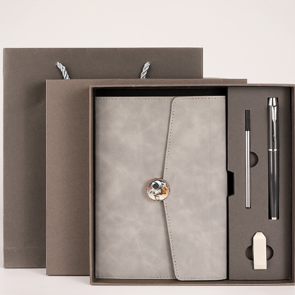 Grey Premium A5 Three-Fold Notebook Gift Set with 16GB USB and Pen