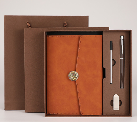 Brown Premium A5 Three-Fold Notebook Gift Set with 16GB USB and Pen V888-ELOSUNG28601