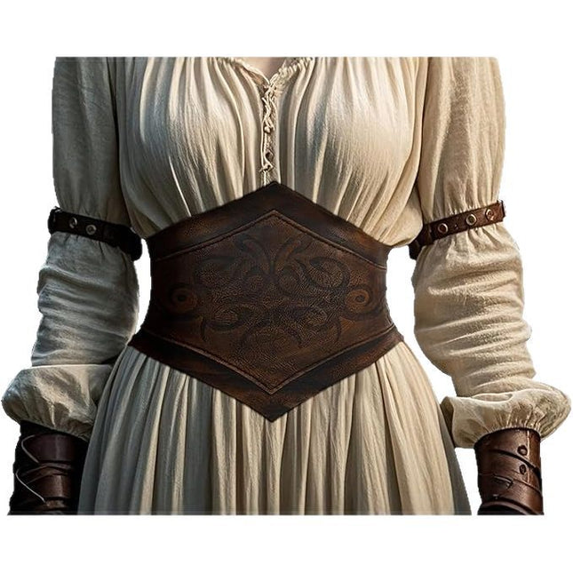 Medieval-Style Women's Leather Belt with Lace-Up Design 115cm V888-ELOSUNG28607