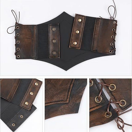 Medieval-Style Women's Leather Belt with Lace-Up Design, 115cm