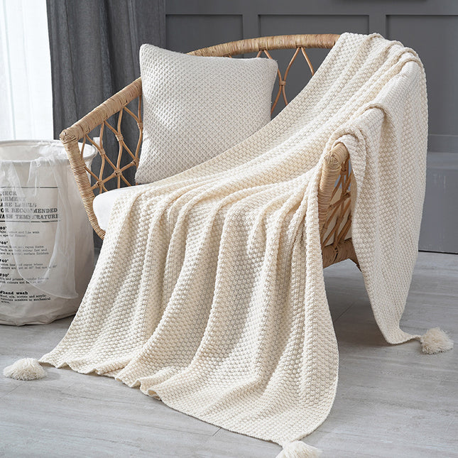 110cm x 150cm Beige Knitted Sofa Blanket for Autumn and Winter Naps V888-ELOSUNG28608