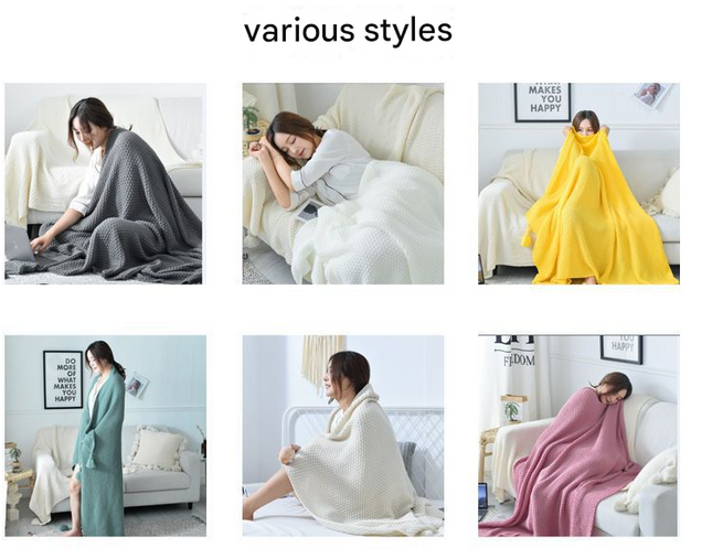 110cm x 150cm Beige Knitted Sofa Blanket for Autumn and Winter Naps – product detail