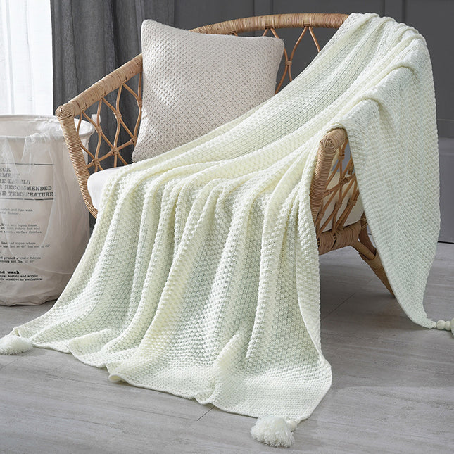 110cm x 150cm White Knitted Sofa Blanket for Autumn and Winter Naps V888-ELOSUNG28610