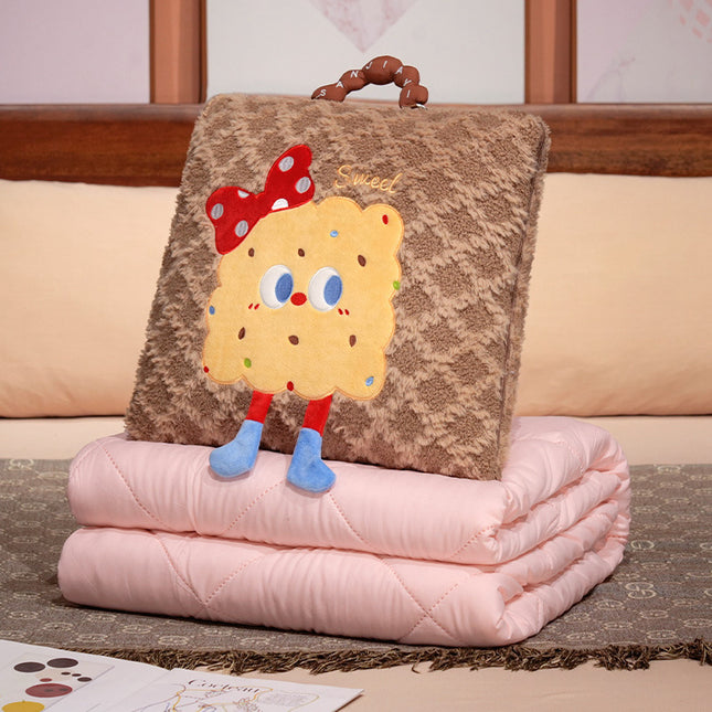 Brown Cartoon Cookie Pillow Blanket 2-in-1 for Winter Car and Office Use V888-ELOSUNG28614
