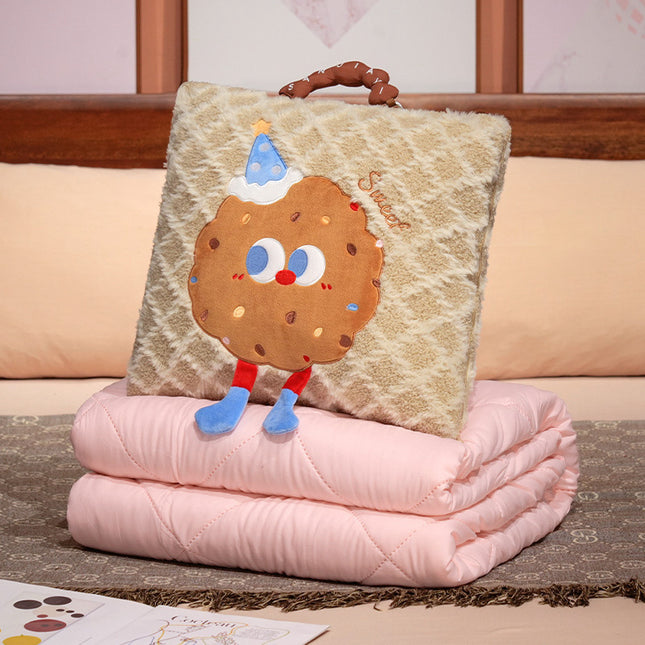 Yellow Cartoon Cookie Pillow Blanket 2-in-1 for Winter Car and Office Use V888-ELOSUNG28615