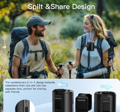 Black Portable Turbo Waist Fan with Digital Display and Dual Air Outlets – product detail