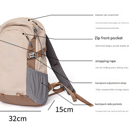 Brown 20L Lightweight Hiking Backpack for Camping, Travel, and Commuting
