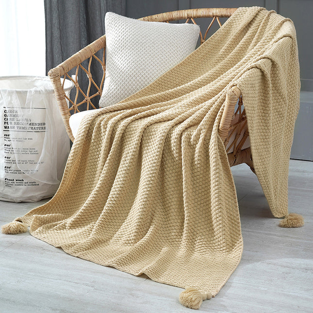 110cm x 150cm Khaki Knitted Sofa Blanket for Autumn and Winter Naps V888-ELOSUNG28639
