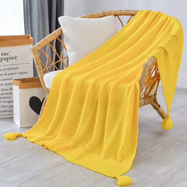 110cm x 150cm Yellow Knitted Sofa Blanket for Autumn and Winter Naps V888-ELOSUNG28640