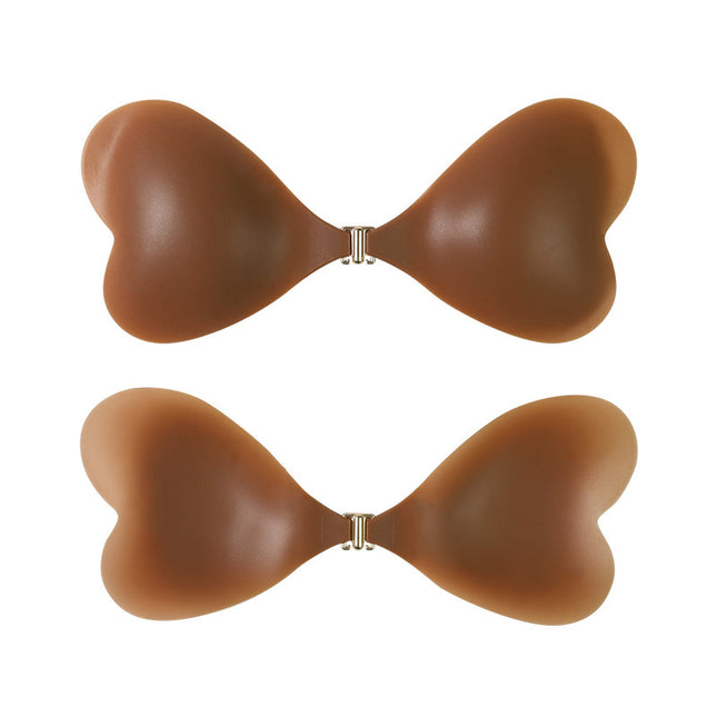 Size L C/D cup Two Pairs Brown Skin Colour Heart-Shaped Silicone Breast Sticker