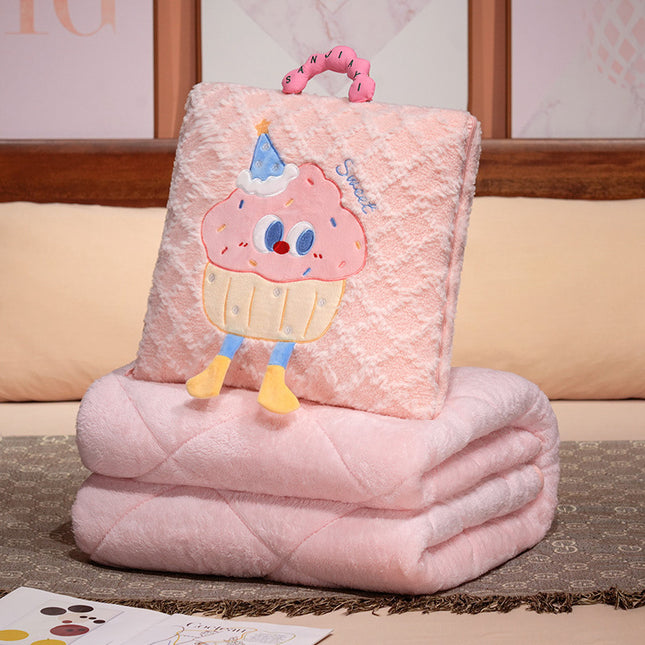 Pink Thick Fleece Cartoon Cookie Pillow Blanket 2-in-1 for Winter Car and Office Use V888-ELOSUNG28646