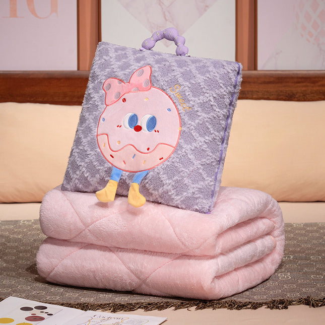 Purple Thick Fleece Cartoon Cookie Pillow Blanket 2-in-1 for Winter Car and Office Use V888-ELOSUNG28647