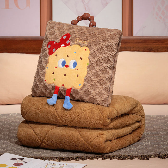 Coffee Thick Fleece Cartoon Cookie Pillow Blanket 2-in-1 for Winter Car and Office Use V888-ELOSUNG28648