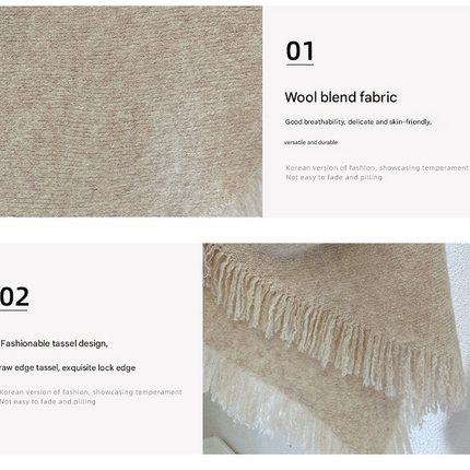 Beige Versatile Fringed Faux Wool Triangle Shawl - Warm Knitted Scarf