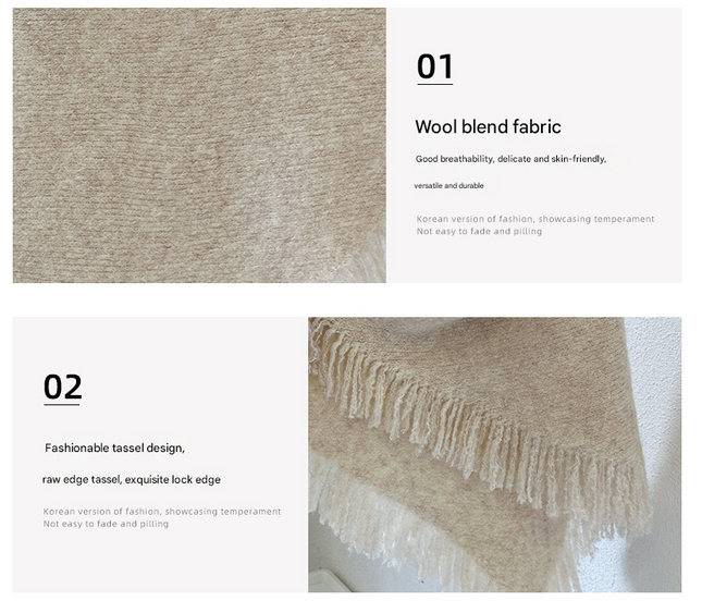 Beige Versatile Fringed Faux Wool Triangle Shawl – product detail