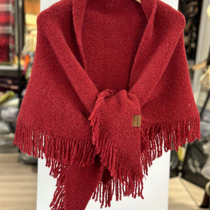Red Versatile Fringed Faux Wool Triangle Shawl - Warm Knitted Scarf