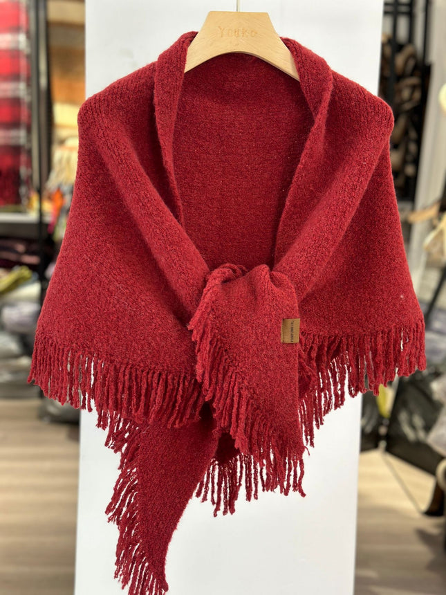 Red Versatile Fringed Faux Wool Triangle Shawl