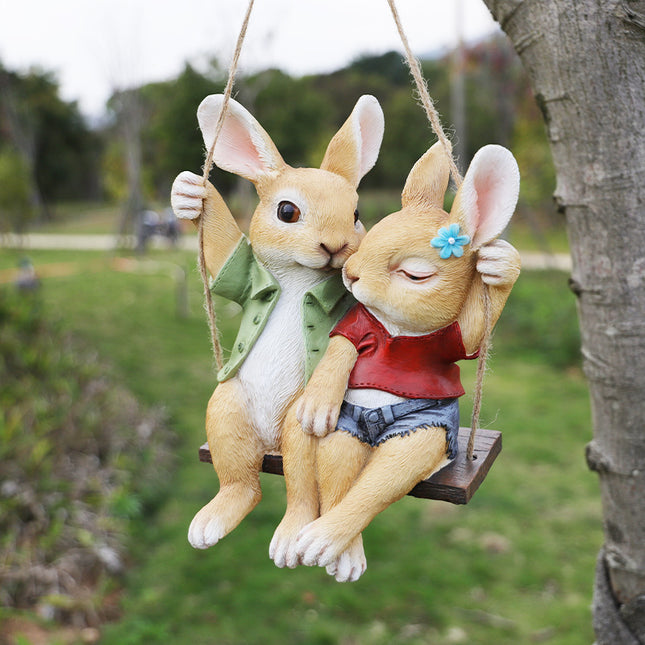 Cartoon Rabbit Couple Swing Garden Ornament