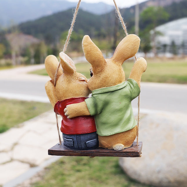 Cartoon Rabbit Couple Swing Garden Ornament – product detail