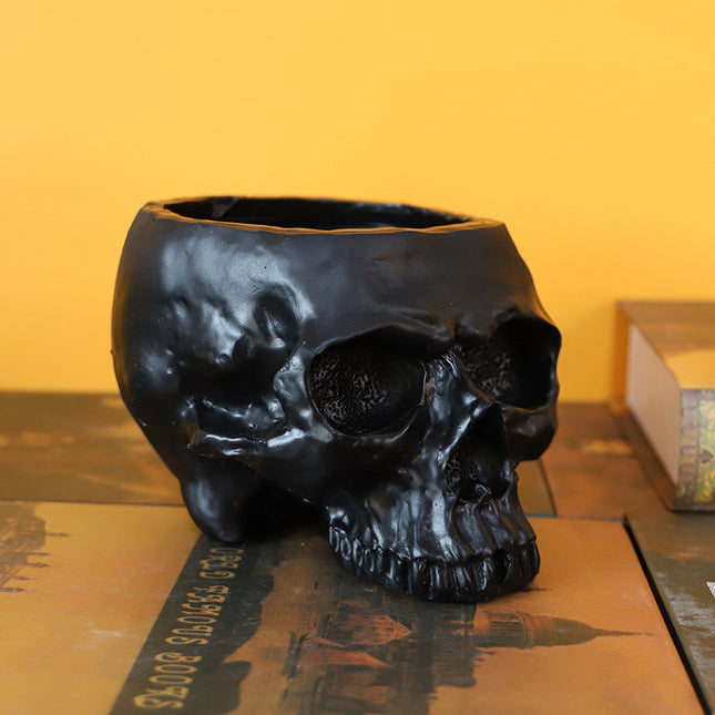 Black Halloween Skull Resin Desktop Ornament and Pen Holder