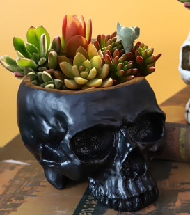 Black Halloween Skull Resin Desktop Ornament and Pen Holder – product detail