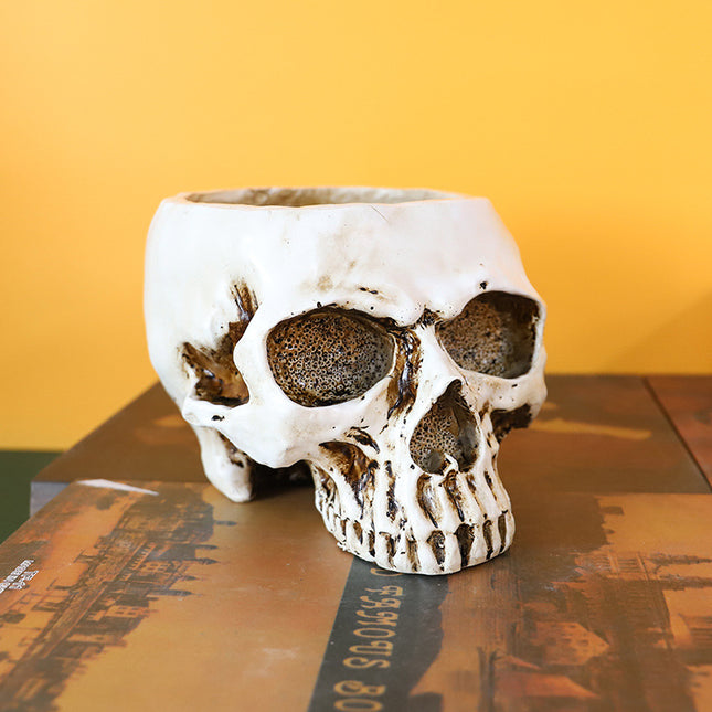White Halloween Skull Resin Desktop Ornament and Pen Holder