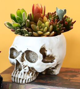 White Halloween Skull Resin Desktop Ornament and Pen Holder – product detail
