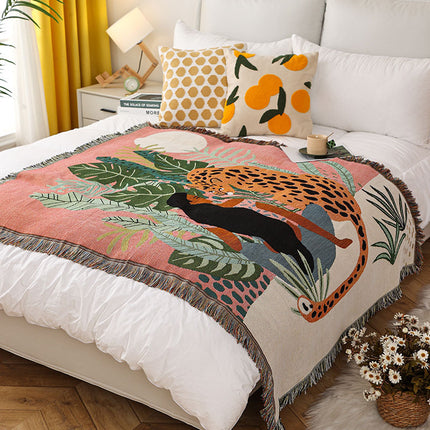 Cheetah Girl INS-Style Illustrated Line Blanket - Multi-Use Design