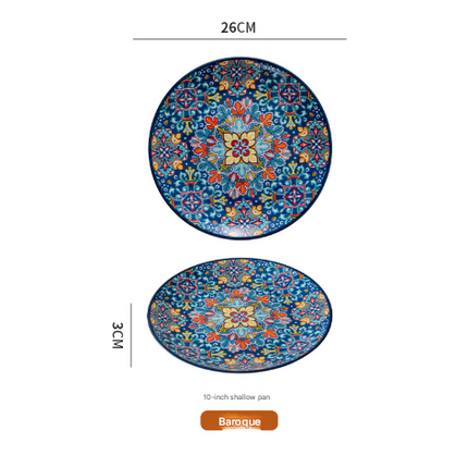 Blue Baroque 10-Inch Bohemian Ceramic Shallow Plate