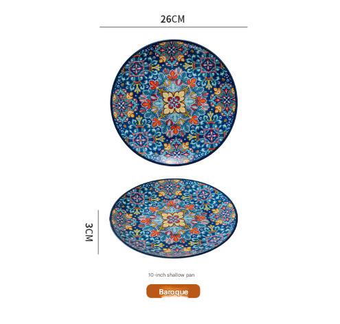 Blue Baroque 10-Inch Bohemian Ceramic Shallow Plate V888-ELOSUNG28723