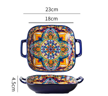 Kalia 9-Inch Bohemian Ceramic Double-Handled Square Plate V888-ELOSUNG28727