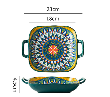 Ember 9-Inch Bohemian Ceramic Double-Handled Square Plate V888-ELOSUNG28728