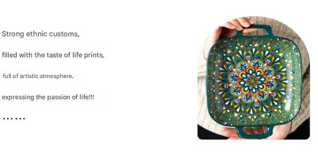 Emerald Plume 9-Inch Bohemian Ceramic Double-Handled Square Plate – product detail