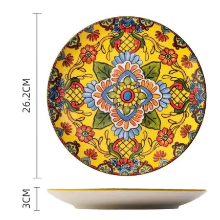 Yellow-bos 10-Inch Bohemian Ceramic Shallow Plate