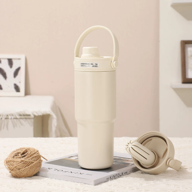 White 30oz Ceramic-Lined Insulated Tumbler with Handle 735ml Stainless Steel Travel Mug V888-ELOSUNG28769