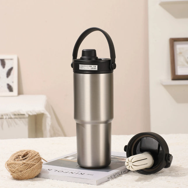 Silver 30oz Ceramic-Lined Insulated Tumbler with Handle 735ml Stainless Steel Travel Mug