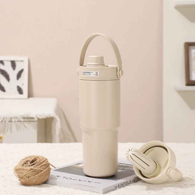 Light Coffee 30oz Ceramic-Lined Insulated Tumbler with Handle 735ml Stainless Steel Travel Mug
