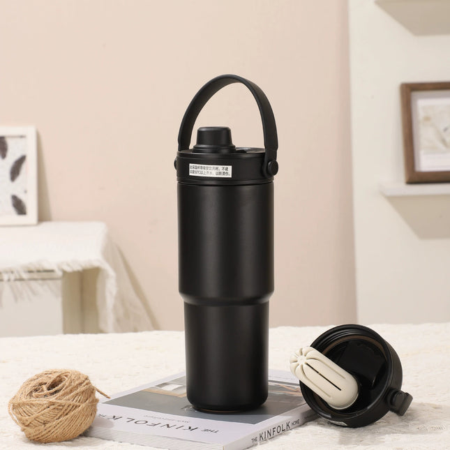 Black 30oz Ceramic-Lined Insulated Tumbler with Handle 735ml Stainless Steel Travel Mug V888-ELOSUNG28772