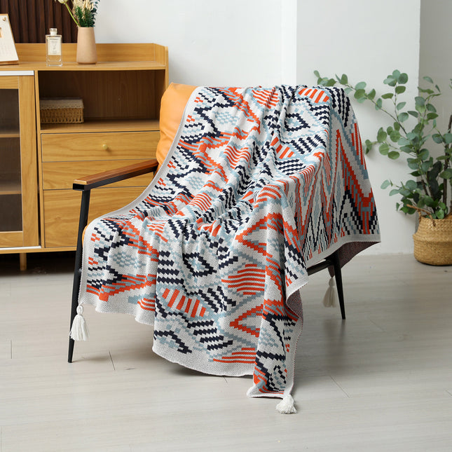 Red-blue Bohemian Knitted Sofa Blanket 130 x 170 cm 900g Ideal for Hotel and Nap Use V888-ELOSUNG28784
