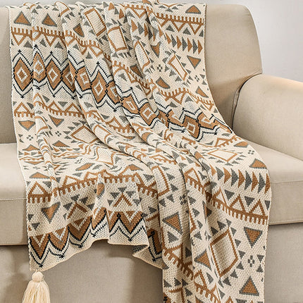 Beige-grey Bohemian Knitted Sofa Blanket 130 x 170 cm 900g Ideal for Hotel and Nap Use V888-ELOSUNG28785