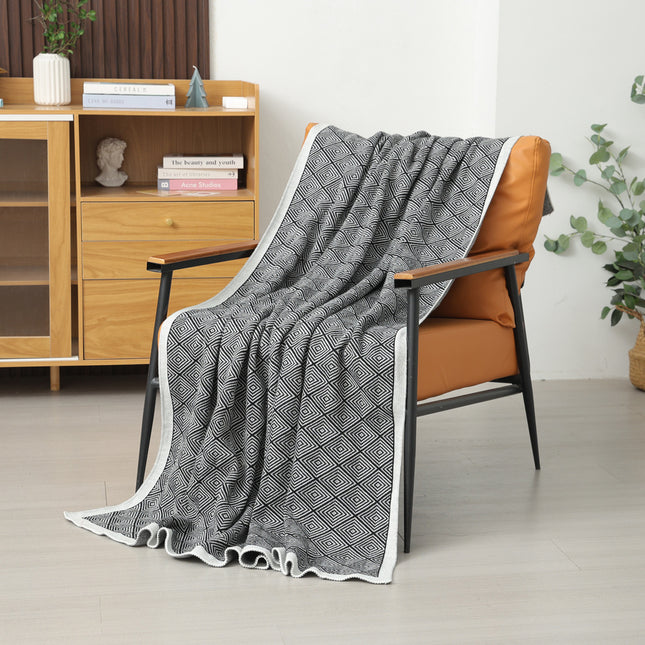 Dark Grey Knitted Sofa Blanket with Plush Side 130 x 170 cm 720g Ideal for Napping and Office Use