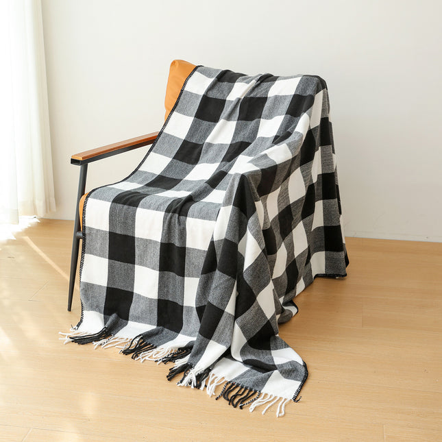 Classic Black White Checkered Faux Cashmere Blanket 130 x 210 cm 650g V888-ELOSUNG28787